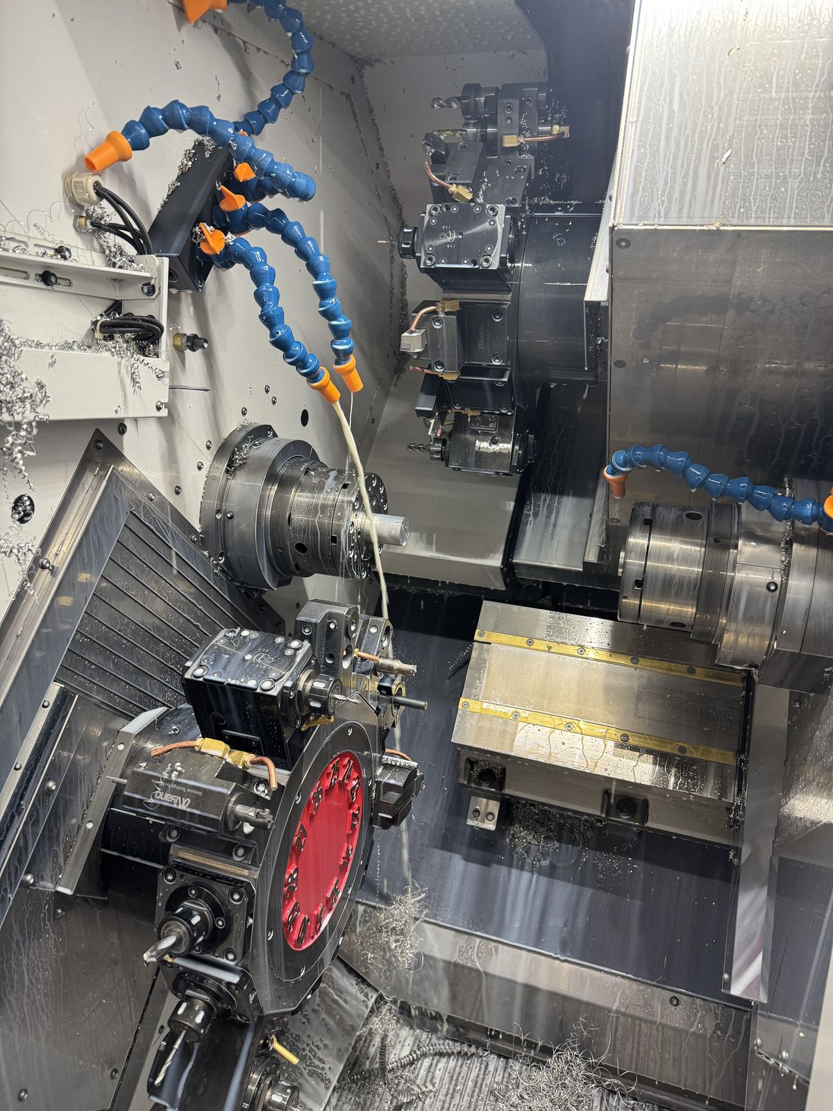 Inside a CNC turning center